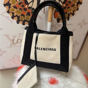 Balenciaga Black and Cream Tote Bag